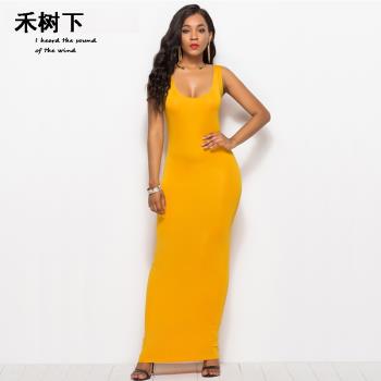 Maxi Dress Elegant Sleeveless Slim Elastic Female背心連衣裙