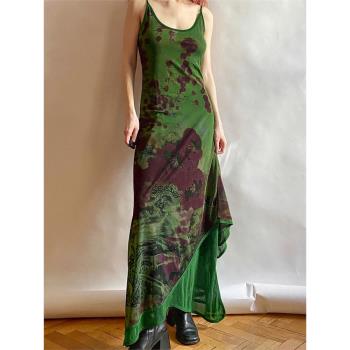SWEETOWN抽象綠植修身連衣裙吊帶