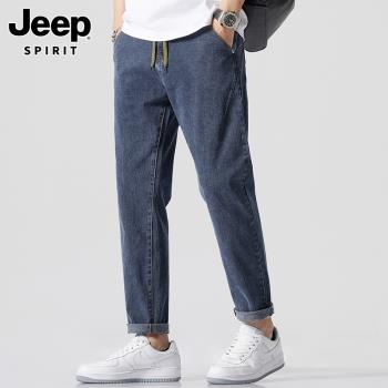 Jeep吉普春季松緊腰帶男士牛仔褲
