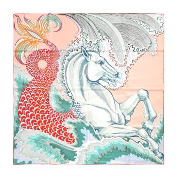 Hermes 愛馬仕 Cheval Sirene 人魚馬 90 真絲雙面用方巾(玫瑰粉/綠/珊瑚紅)