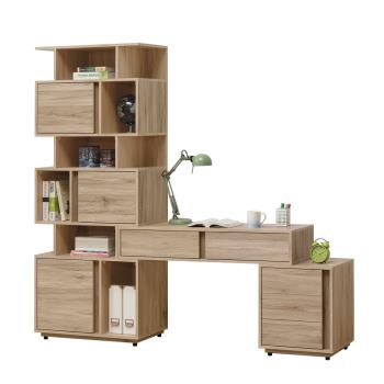 【唯熙傢俱】蕾拉橡木色7.3尺L型書櫃