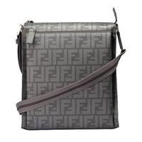FENDI 經典滿版FF LOGO 防刮PVC拉鍊斜背記者包(灰色-7VA319