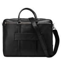 LONGCHAMP 經典荔枝紋牛皮手提/斜背電腦公事包(黑2129021)