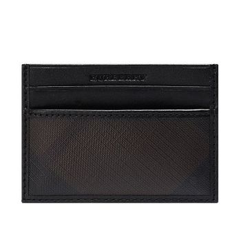 BURBERRY 經典格紋PVC皮革飾邊證件卡套/卡夾(咖啡X黑)3695244-CHOCOLATE