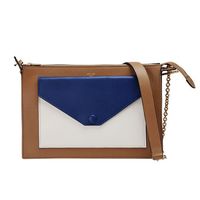 CELINE 專櫃新款Pocket撞色小牛皮金鍊肩背/斜背包(棕X藍X米色)175083UNA