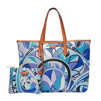 EMILIO PUCCI 經典幾何印花牛皮飾邊PVC子母購物包(大-松石綠-附萬用小袋)41BE10