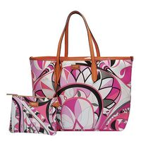 EMILIO PUCCI 經典幾何印花牛皮飾邊PVC子母購物包(大-粉紅-附萬用小袋)41BE10