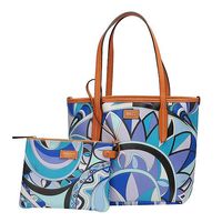 EMILIO PUCCI 經典幾何印花牛皮飾邊PVC子母購物包(小-松石綠-附萬用小袋)41BE20