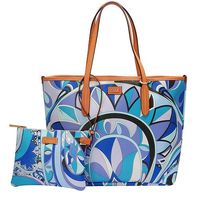 EMILIO PUCCI 經典幾何印花牛皮飾邊PVC子母購物包(中-松石綠-附萬用小袋)41BE15