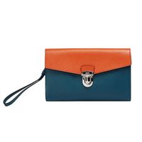 PRADA SAFFIANO BICOLO防刮牛皮撞色手拿包(橘X綠)VR0075