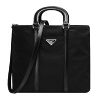 PRADA TESSUTO VITEL經典三角LOGO牛皮提把尼龍手提/肩背包(黑)BN2791-NERO