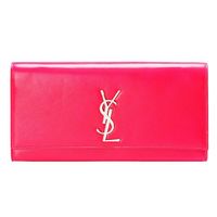 YSL 經典CLUTCH 系列銀色LOGO小牛皮硬殼手拿/晚宴包(螢光粉紅色)326079-5612