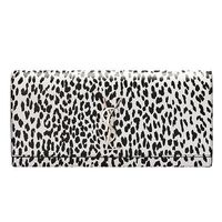 YSL 經典CLUTCH 系列銀色LOGO豹紋小牛皮硬殼手拿/晚宴包(黑X白)326079-9074