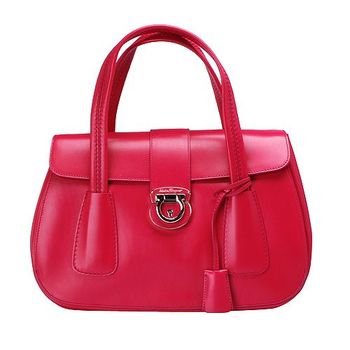 Salvatore Ferragamo 經典馬蹄鎖釦小牛皮雙層手提包(玫瑰紅XE0556-017-ROSA)
