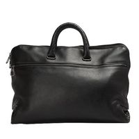BOTTEGA VENETA 經典編織邊角PVC拼接牛皮手提電腦公事包(黑)B02390685N