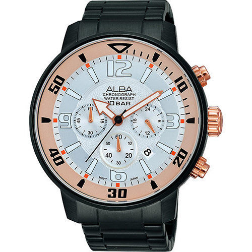 ALBA ACTIVE 賽車競速時尚計時腕錶-銀x黑VD53-X176U(AT3709X1)