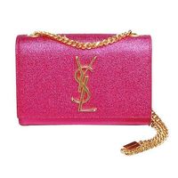 YSL BO MONOGRAM系列小牛皮Y字金屬LOGO金鍊肩背/斜背晚宴包(小-桃紅)