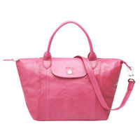 LONGCHAMP LE PLIAGE CUIR 混羊皮短把手提/斜背包(小-泡泡粉)