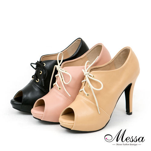 【Messa米莎專櫃女鞋】MIT 古著時刻經典綁帶魚口高跟踝靴-三色