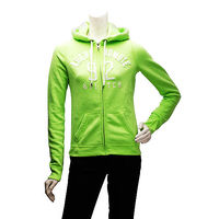 Abercrombie Fitch 亮片數字92內刷毛拉鍊帽T外套(女-翠綠-XS)