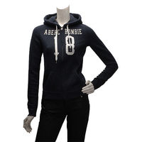 Abercrombie Fitch 亮片數字18內刷毛拉鍊帽T外套(女-深藍)