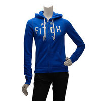 Abercrombie Fitch 亮片FITCH內刷毛拉鍊帽T外套(女-藍)
