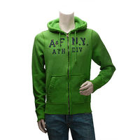 Abercrombie Fitch 仿舊貼布內刷毛拉鍊帽T外套(男-綠-M)