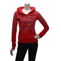 Abercrombie Fitch 銀蔥字母內刷毛長袖連帽TEE(女-紅)