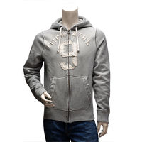 Abercrombie Fitch 仿舊數字9內刷毛拉鍊帽T外套(男-灰-M)