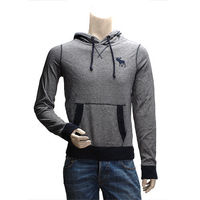 Abercrombie Fitch 麋鹿刺繡薄長袖條紋連帽TEE(男-深藍-S)