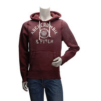 Abercrombie Fitch 徽章貼布內刷毛長袖連帽TEE(男-酒紅-M)