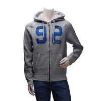 Abercrombie Fitch 仿舊數字92內刷毛拉鍊帽T外套(男-灰-M)