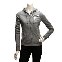 Abercrombie Fitch 亮片字母AF內刷毛拉鍊帽T外套(女-灰-XS)
