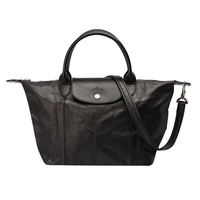 LONGCHAMP LE PLIAGE CUIR 混羊皮短把手提/斜背包(小-黑)
