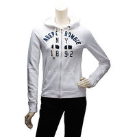 Abercrombie Fitch 字母X方塊內刷毛拉鍊帽T外套(女-白)