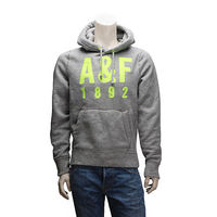 Abercrombie Fitch 螢光黃AF內刷毛長袖連帽TEE(男-灰)