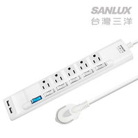 台灣三洋超安全USB轉接延長電源線-5座5切 2.1安培USB輸出
