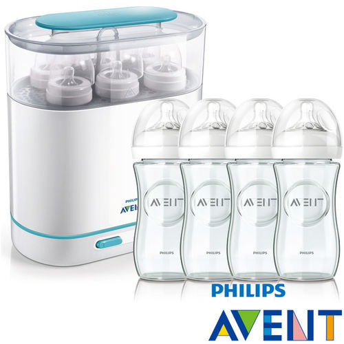 PHILIPS AVENT 三合一蒸氣消毒鍋+親乳感玻璃奶瓶4大超值組