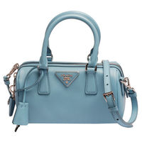 PRADA Saffiano Lux三角浮雕LOGO防刮牛皮手提/斜背包(淺藍色)