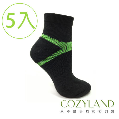 【COZYLAND 頂級除臭機能襪】強化防護運動襪(黑綠)x5雙