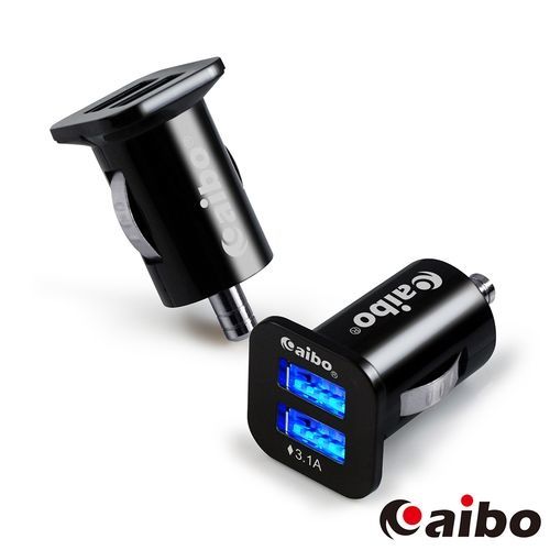 aibo AB236 方型迷你LED雙USB車用充電器-3.1A