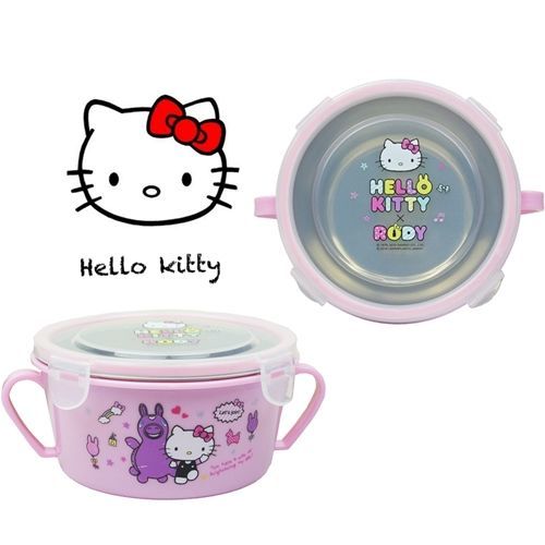 【家得適】HELLO KITTY 不鏽鋼雙耳隔熱碗/幼兒學習隔熱餐碗(粉紅 買1送1)