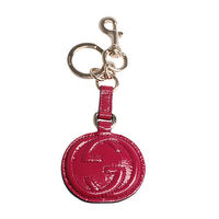 GUCCI SOHO 系列大LOGO小牛漆皮吊牌鑰匙圈(桃紅)
