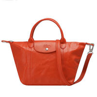 LONGCHAMP LE PLIAGE CUIR 混羊皮短把手提/斜背包(小-石榴红)