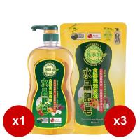 南僑水晶肥皂食器洗碗精1000ml*1+補充包800ml*3
