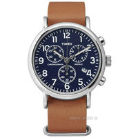 TIMEX 天美時/ TXT2P62300 / INDIGLO 美國復刻回憶三環計時真皮腕錶 深藍x駝 40mm