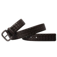BOTTEGA VENETA 經典編織小牛皮寬版腰帶/皮帶(咖啡色-95CM)