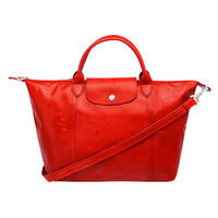 LONGCHAMP LE PLIAGE CUIR 混羊皮短把手提/斜背包(中-朱紅)
