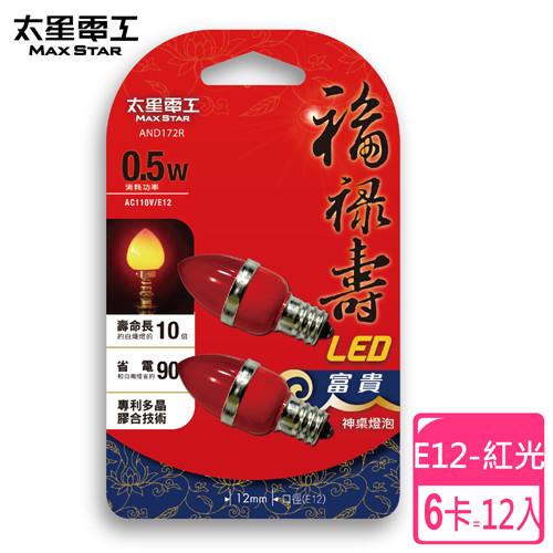 【太星電工】福祿壽LED富貴神桌燈泡 E12/0.5W/2入(紅光)(6組) AND172R*6