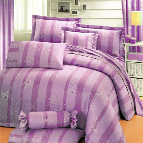 艾莉絲-貝倫 夢幻天堂-雙人特大四件式(100%純棉)鋪棉兩用被套床包組(紫色)